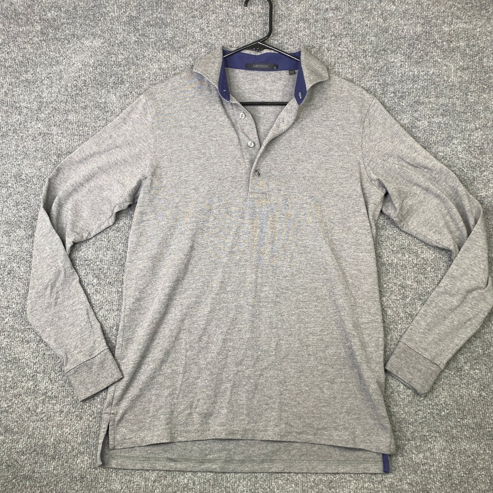 Greyson Mens Long Sleeve Polo Shirt Gray Pima Cotton Modal Blend Size S